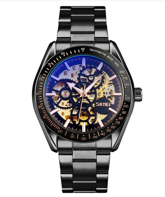 Чоловічий механічний годинник Skmei 9194 скелетон (Чорний) Вінниця - фото 2