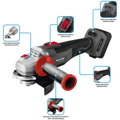 Шліфувальна машина Graphite Energy+ 18V, 125мм, 9200об/хв, 2.28кг (без АКБ та ЗП) (58GE142) Вінниця - фото 7