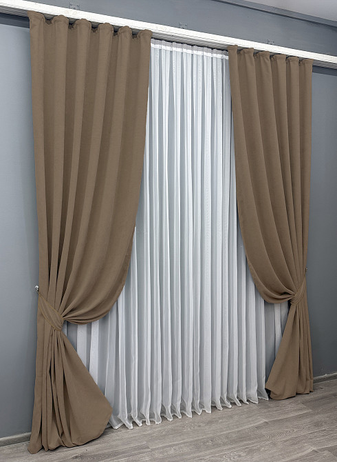Комплект готових штор VR-Textil Мікровелюр Petek YL № 1799ш Какао 200х295 см 2 шт (32-114) Київ - фото 3