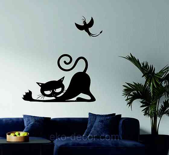 Декоративное настенное 3D Панно «Кот» Декор на стену с объемом 90*58 см, Черный Киев