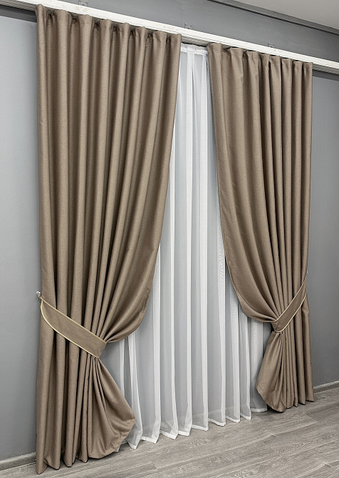 Комплект готових штор VR-Textil Шеніл однотонний № 1906ш Світло-коричневий 100х270 см 2 шт (31-0051) Київ - фото 3