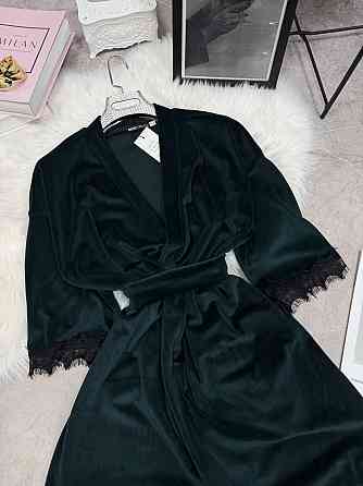 Женский домашний халат на запах велюр с кружевом Изумрудный, Oversize 42/46 Одесса