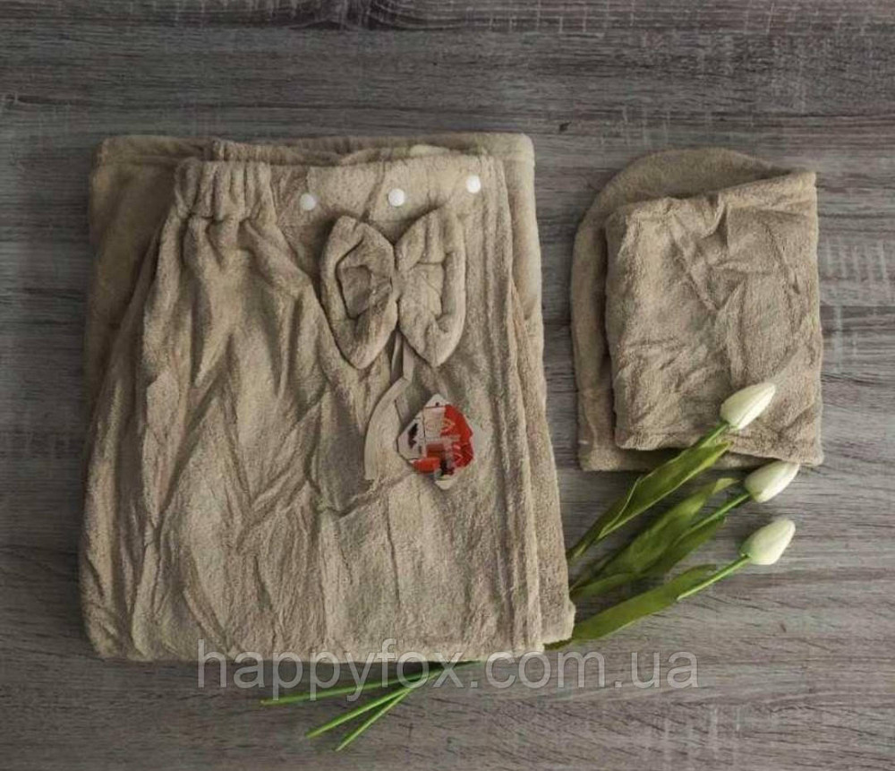 Набір жіночий рушник-халат+рушник на голову(чалма) для душу,сауни,відпочинку 140*0.8 Львов - изображение 2