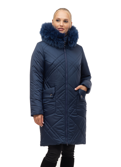 Класичний синій пуховик із хутром. 46.48.50р. Київ - фото 1