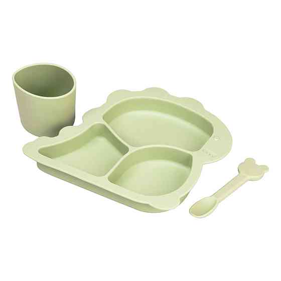 Дитячий набір силіконового посуду 3 предмети зелений HP34545G Коломия