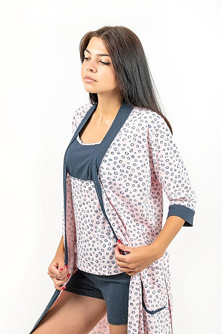 Спальный женский комплект пижама+халат, розовый , топ Крохатушка одяг Киев - изображение 6