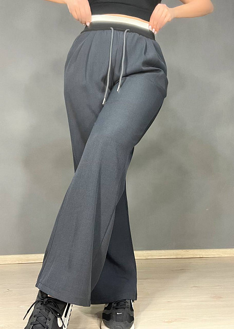 Брюки женские A-N 25110 палаццо широкие высокая талия на резинке со шнурком графит, графит, XL Киев - изображение 3