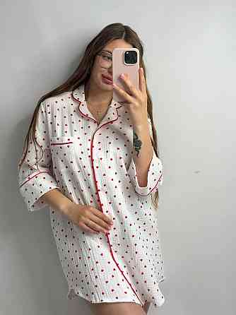 Жіноча муслінова нічна сорочка Червоні серця XS-S Харків