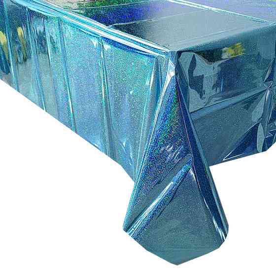 Скатерть клеенка из фольги с голограммой 270 на 100 см голубой Киев