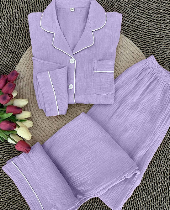 Женский базовый домашний костюм качественный турецкий муслин Лаванда, 46/48 Одесса - изображение 1