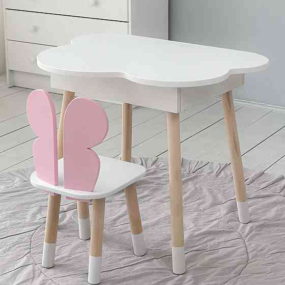 Столик хмаринка з нішею 54х68х50 і стільчик метелик 26х26х24, стіл та стілець в дитячу, білий з рожевим Київ