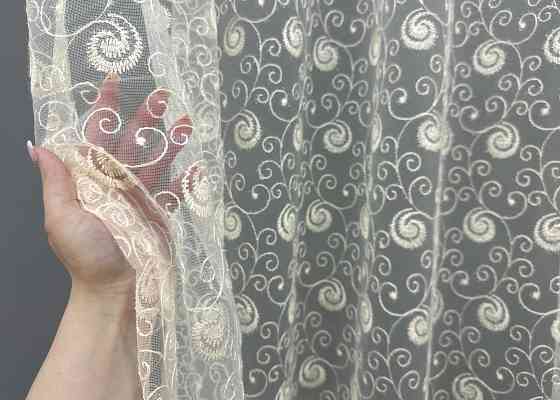Тюль фатин с вышивкой и люрексом цвет молочный 1685т Киев