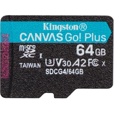 Карта памяти Kingston 64GB microSDXC сlass 10 UHS-I U3 V30 A2 Canvas Go Plus G4 (SDCG4/64GBSP) Винница - изображение 1