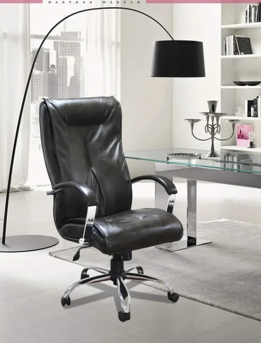 Офисное Кресло Руководителя Richman Boston Кожа Lux Хром М3 MultiBlock Черный Днепр - изображение 1