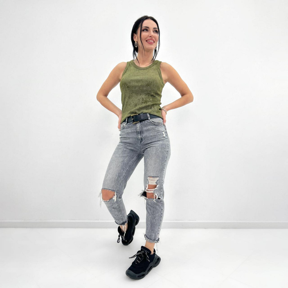 Трикотажная женская майка тай-дай Design 42-44, Хаки Киев - изображение 2