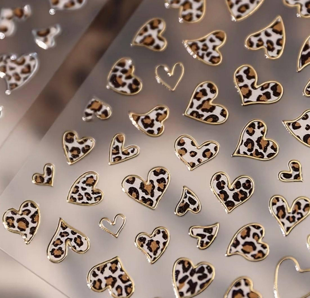Наклейки для ногтей леопардовые сердца 3D, золотой декор маникюра, animal print nail art Киев - изображение 4