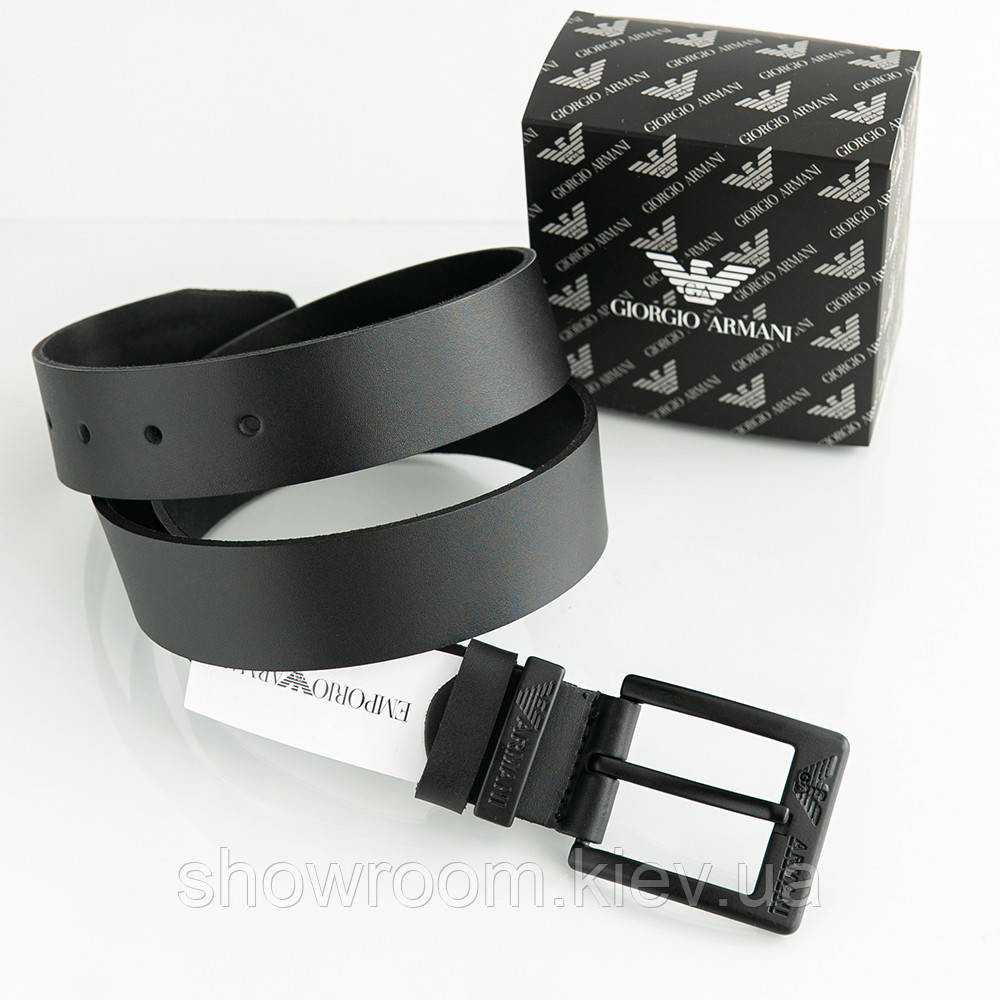 Чоловічий брендовий ремінь із натуральної шкіри Armani (329) чорний Київ - фото 3