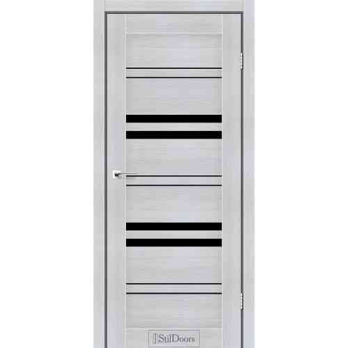 Міжкімнатні двері StilDors (СтілДорс) Лондон Дуб Сріблястий з чорним склом 700х2000 мм Київ