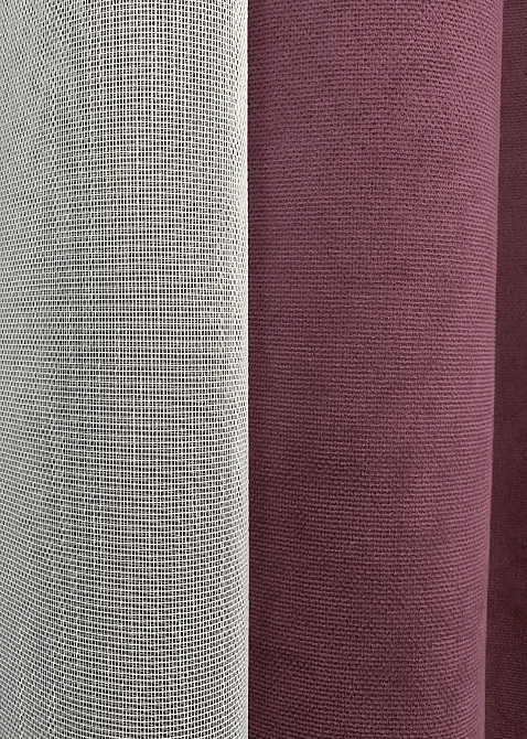 Комплект штор VR-Textil Мікровелюр Petek 200х270 2шт і Тюль 500х270 1490ш-1153т Пурпурний з білим 71-034/6 Київ - фото 7