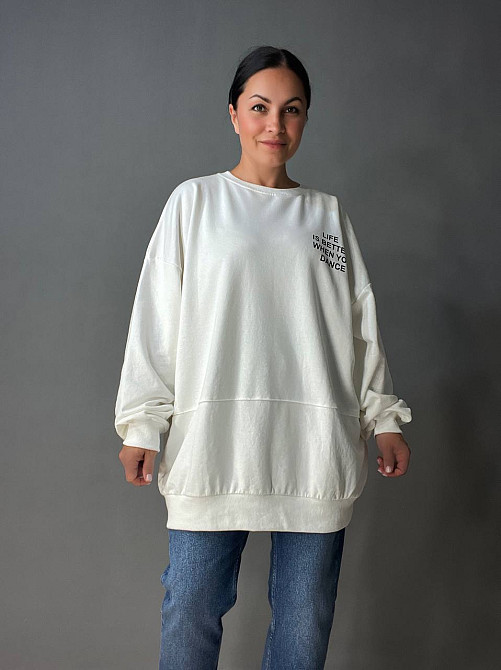 Свитшот женский LSK 5258 длинный оверсайз с рисунком на спине белый, белый, XL Киев - изображение 16