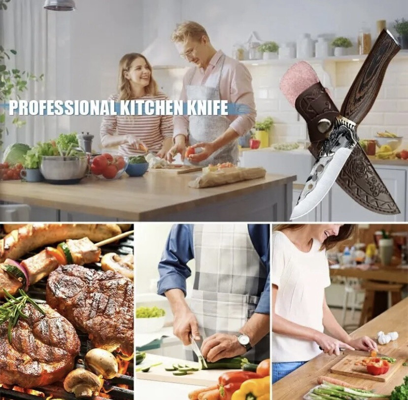 Походний ніж, ніж для полювання, рибацький ніж, ніж для кемпінга та природи, 22,5 см, нержавіюча сталь, коричневий Київ - фото 9