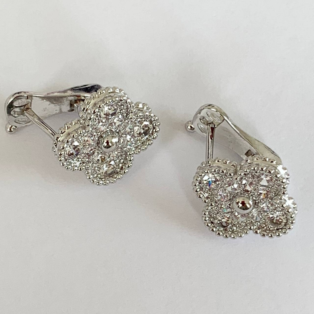 Van Cleef серьги цирконы посеребрение / серьги клевер на английском замочке Одесса - изображение 3