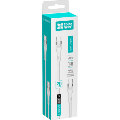 Дата кабель USB-C to USB-C 1.0m (PD Fast Charging 240W) 5А white ColorWay (CW-CBPDCC065-WT) Вінниця - фото 9