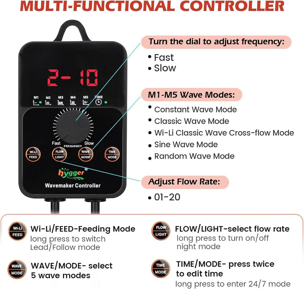 Помпа Hygger HDE-HG112-01-EU чорний 14W 9000LPH безщіткова циркуляційна для 158-739L інтел. контролер магнітне кріплення 5 режимів Київ - фото 3