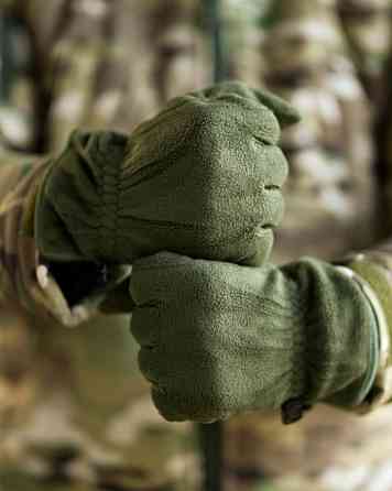 Утеплені замні флісові рукавички з хутром олива ПП8211 Одеса