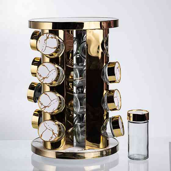 Yiwu Карусель для спецій 16 баночок по 100 мл, білий мармур HP-1371 Коломия