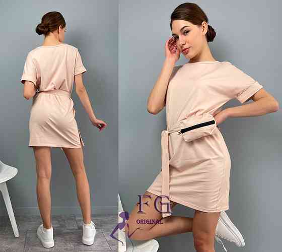 Жіноче літнє плаття з сумочкою на поясі "Амбер" оптом | Норма і батал | Розпродаж моделі Бежевий, 46-48 Київ