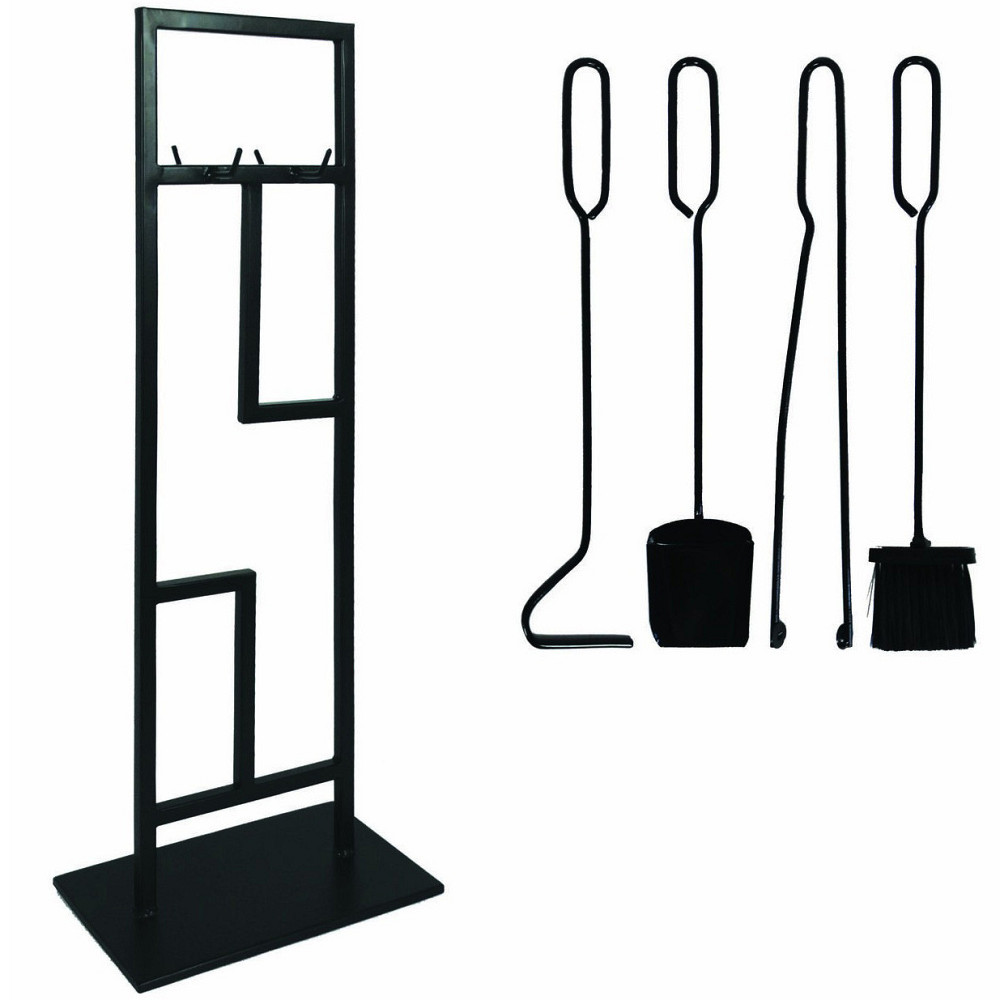 Кований набір для каміну LOFT №6 чорний (стійка, совок, щітка, кочерга, щипці) Київ - фото 1