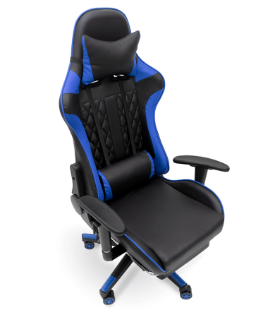 Геймерське комп'ютерне крісло з масажером, ергономічними подушками та підставкою для ніг, Чорний/Синій (G900) Київ