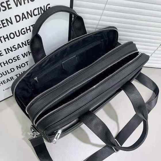 Кожаная мужская деловая сумка для ноутбука 40x27x10, офисный портфель Tiding Bag 56901, черный Киев