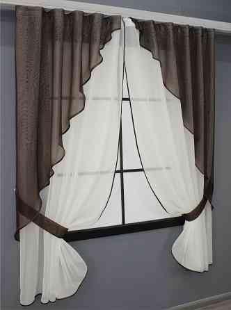 Штори кухонні VR-Textil № 065к з підв'язками 280х170 см Бежевий з венге (52-0757) Київ