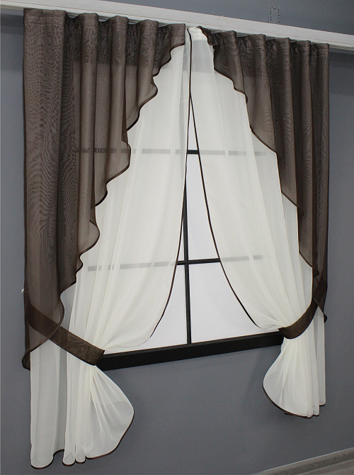 Штори кухонні VR-Textil № 065к з підв'язками 280х170 см Бежевий з венге (52-0757) Київ - фото 2