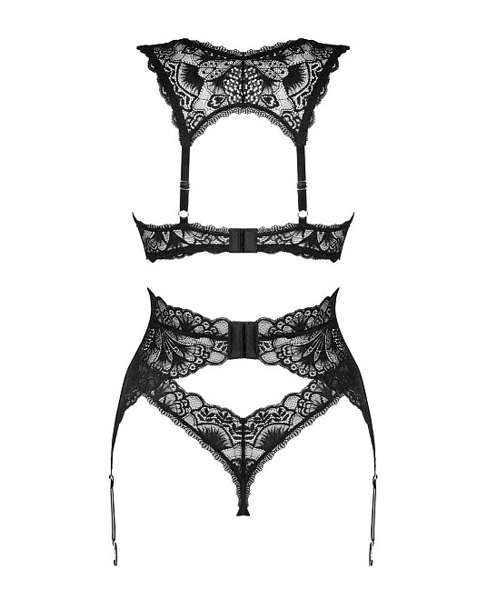 Комплект белья Obsessive Donna Dream 3-pcs set XL/2XL Black, бюстгальтер, стринги, пояс для чулок Sex Aura Киев - изображение 4