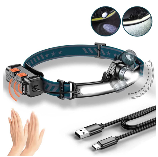 Налобний фонар Bailong BL-W678-1-P50+COB, сенсор, Li-Ion акум. ЗУ Type-C Дніпро