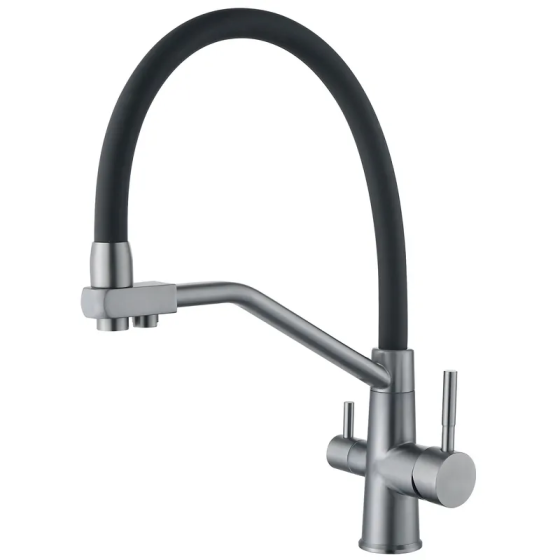 Кухонный смеситель Zerix FUL-021 Graphite с силиконовым изливом из нержавеющей стали SUS304 с выходом для питьевой воды ZX5999 Харьков