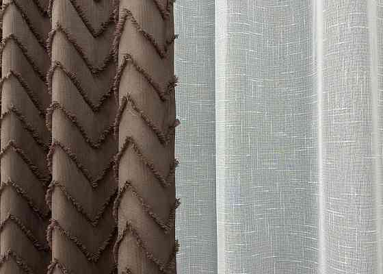 Комплект штор VR-Textil Лен Букле 200х270 2шт и Тюль 600х270 1814ш-115т Коричневый с белым 71-037/7 Киев