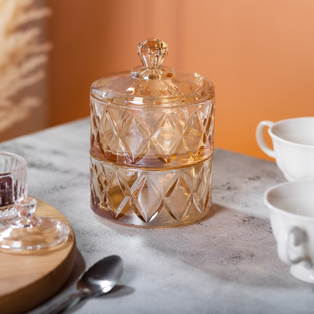 Yiwu Цукерниця скляна із кришкою дворівнева Ø 10 см ваза конфетница коричнева HP-YH-81 Коломыя - изображение 5