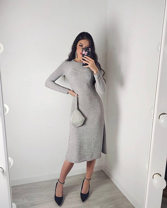 Жіноче романтичне святкове плаття міді з люрексу Сірий, 46-48 Одеса - фото 1