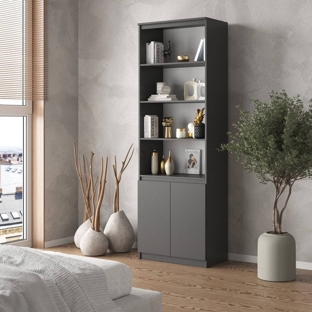 Шкаф для книг VAYS, пенал с полками R-29 Антрацит Львов - изображение 1