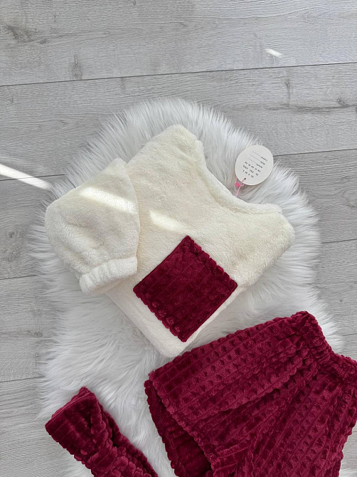 Женская уютная теплая пижама: кофта и шорты + повязка на голову из турецкой махры Бордо, 42/44 Одесса - изображение 2