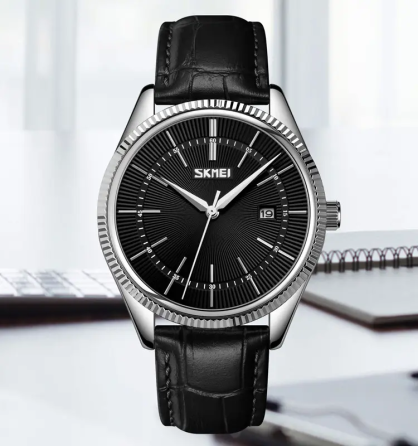Чоловічий наручний годинник Skmei 9298 (Сріблястий з чорним циферблатом) Вінниця