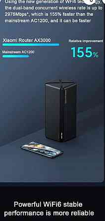 Маршрутизатор Xiaomi Router AX3000 Wi-Fi 6 Mesh AX3000, 3000 Мбіт/с. Київ