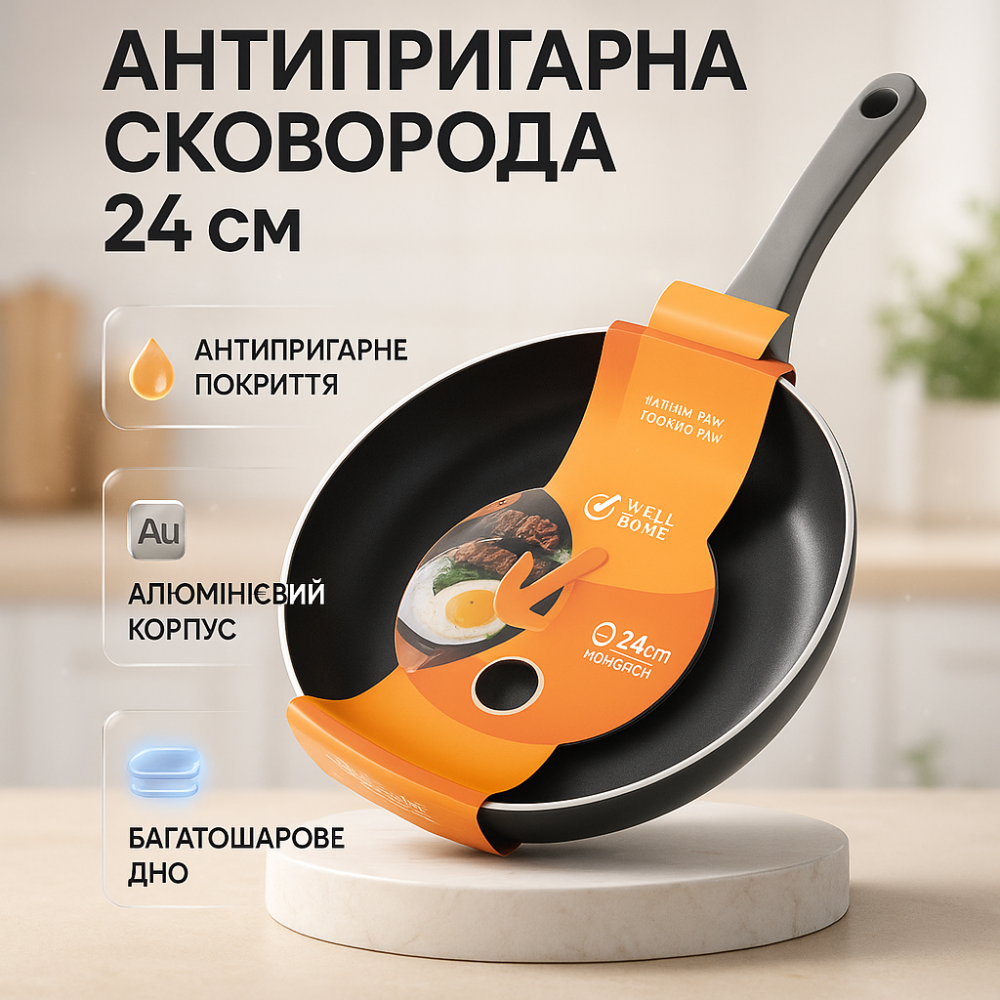 Надійна сковорода з антипригарним покриттям WELL, Сковорода з антипригарним покриттям для газової плити VN-89 Львів - фото 15