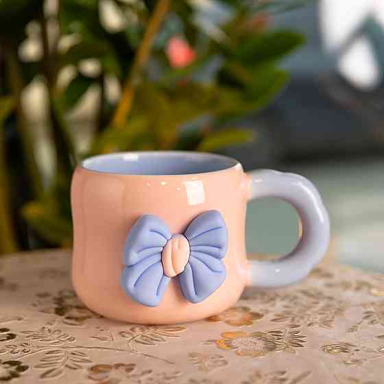 Кубок порцелянова з магнітом Бант 400 (мл) подарункова кружка прикольна чашка для дітей на подарунок Рожевий з блакитним FM-52C Коломия