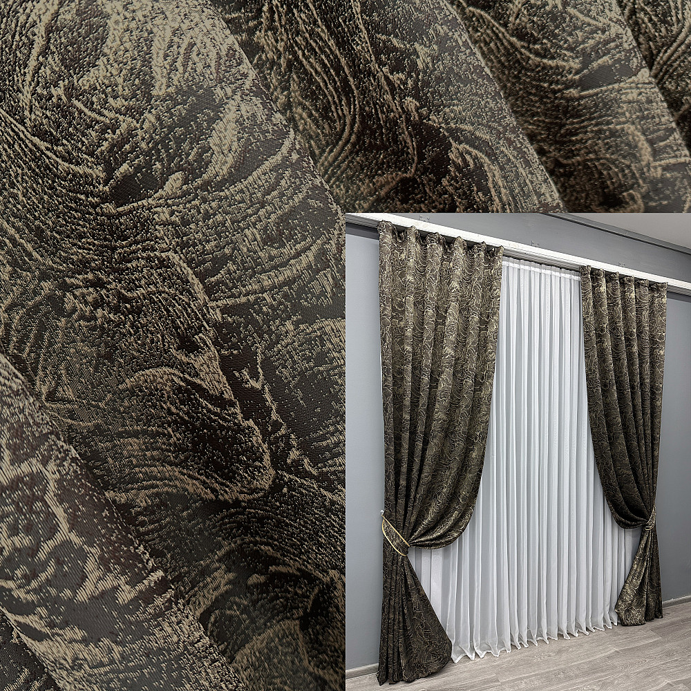 Комплект готовых штор VR-Textil Жакард Fantasy № 1632ш Венге с бежевым 150х270 см 2 шт (33-0929) Киев - изображение 1