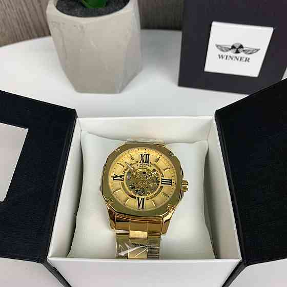 Якісний чоловічий механічний годинник Winner GMT-1159 Gold золото, наручний годинник Віннер скелетон 2022 ( 21478 ) Харків